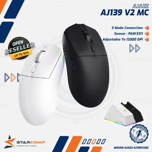 AJAZZ AJ139 V2 MC PAW3311 WIRELESS TRI-MODE MOUSE GAMING WITH CHARGING DOCK 500MAH BATTERY
