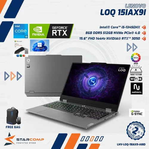 LENOVO LOQ 15 15IRX9 I5-13450HX RTX3050 512GB 15.6" FHD 144HZ SRGB W11+OHS