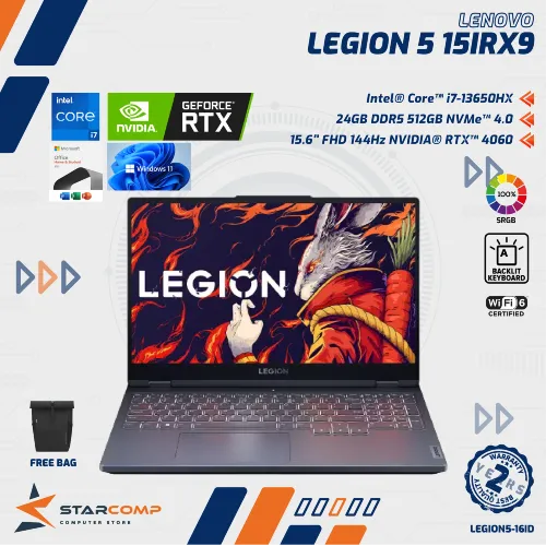 LENOVO LEGION 5 15IRX9 I7-13650HX RTX4060 24GB 512GB 15.6" FHD SRGB 144HZ W11 OHS