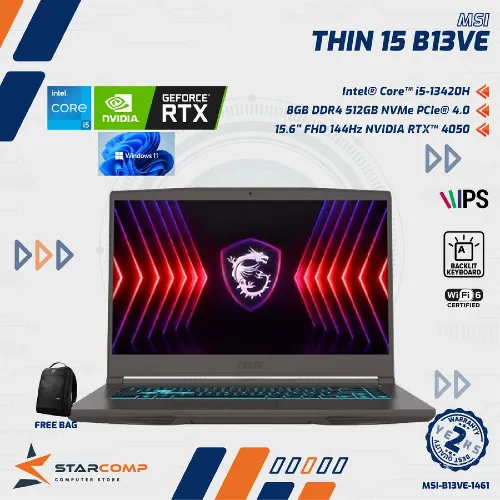 MSI THIN 15 B13VE I5-13420H RTX4050 8GB 512GB 15.6" FHD 144HZ IPS W11