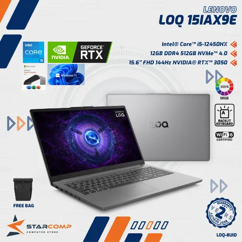 LENOVO LOQ 15IAX9E I5 12450HX RTX3050 12GB 512GB 15.6" FHD SRGB 144HZ W11+OHS
