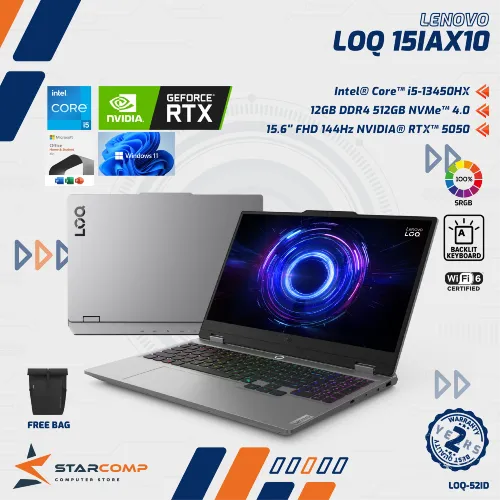 LENOVO LOQ 15IRX10 I5-13450HX RTX5050 12GB 512GB 15.6" FHD SRGB 144HZ W11+OHS